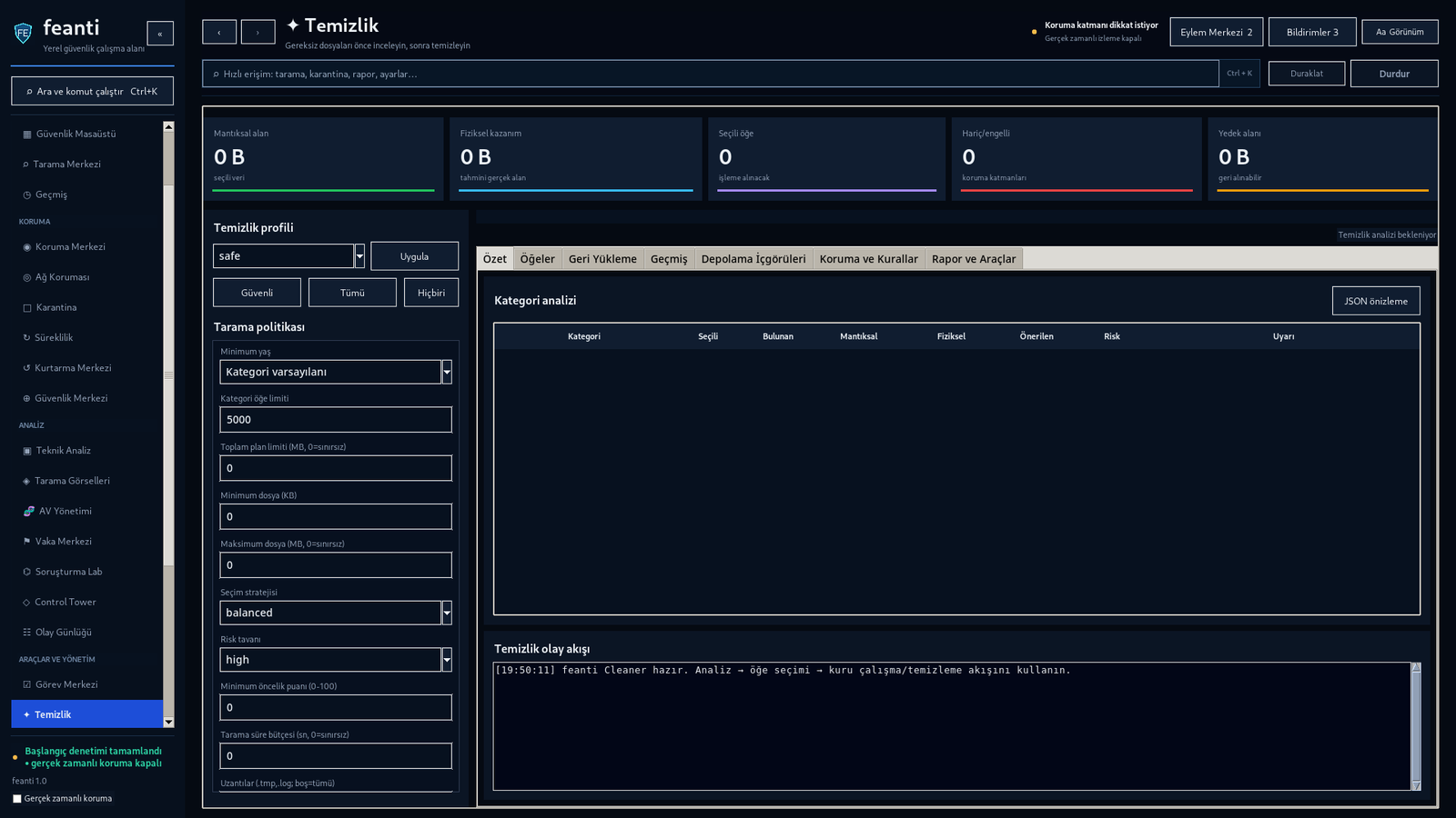 Temizleyici — Disk ve sistem temizliği araçları.